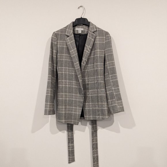 H&M | Light Grey Checked Jacket with Belt - Picture 4 of 8